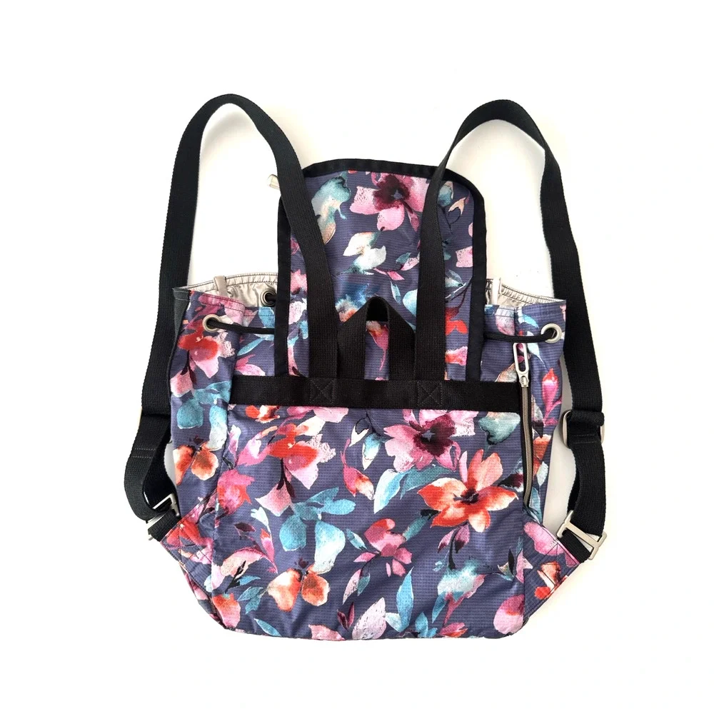 LeSportsac Voyager Backpack Blue Watercolor Floral Ripstop Small Ultra-Light